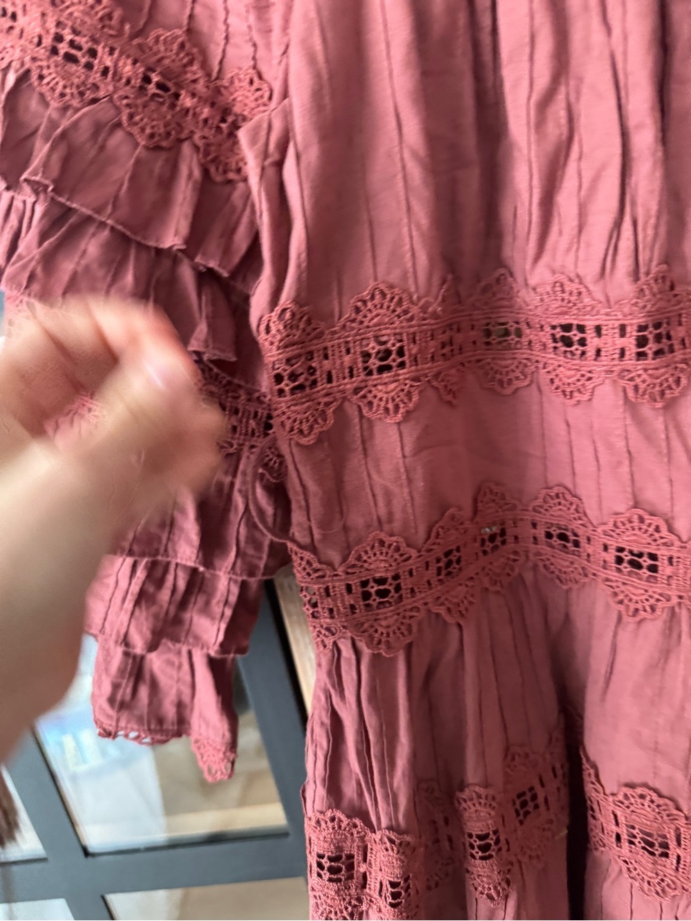 eyelet ruffle Corsair Frill Tier Dress Vintage Rose rust long sleeve - Picture 6 of 9